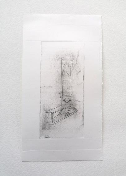Gravure d'une guillotine imprimée sur papier