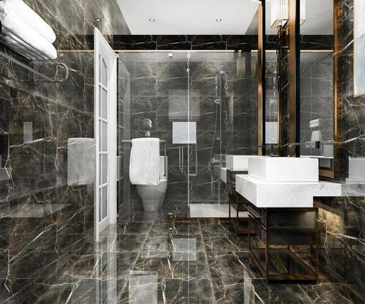Stylish bathroom vanity made with Black Marquina Marble in UAE, offering a sleek, modern, and luxurious finish.