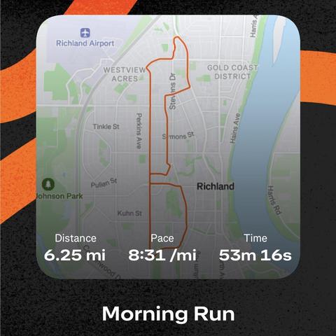 A map showing a 10k run in 53:16