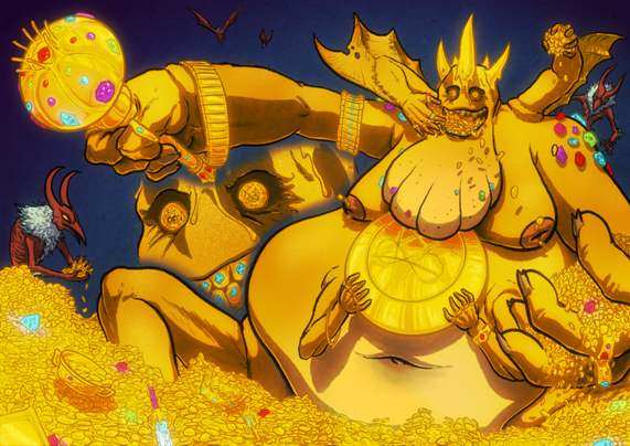 A Seven deadly sins Mammon colored illustration 