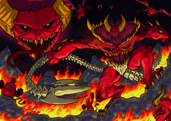 A Seven deadly sins Satan colored illustration 