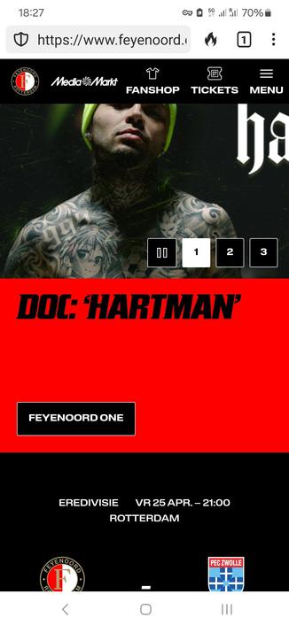 Screenshot van de Feyenoord website waar mijn achternaam te zien is in combinatie met de aankondiging van de wedstrijd tegen pecZwolle. Dit zie ik als een veelbelovend teken in het voordeel van pecZwolle.