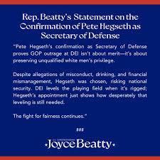 Pete Hegseth's confirmation as Secretary of Defense proves GOP outrage at DEI isn't about merit. It's about preserving white men's privilege.

Rep. Joyce Beatty
