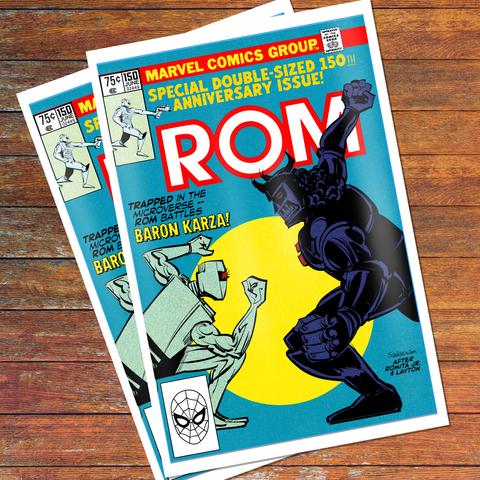 A tribute cover to Iron Man 150 featuring ROM Spaceknight about to battle Baron Karza. 