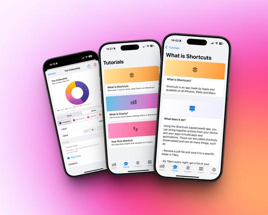 Three iOS screenshots showing Charty 2.0 new tutorials view and new series editing features