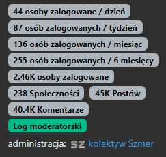 44 osoby zalogowane / dzień
87 osób zalogowanych / tydzień
136 osób zalogowanych / miesiąc
255 osób zalogowanych / 6 miesięcy
2.46K osoby zalogowane
238 Społeczności
45K Postów
40.4K Komentarze

administracja:

kolektyw Szmer