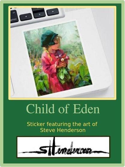 Sticker of an original oil painting depicting a little girl standing in a garden.