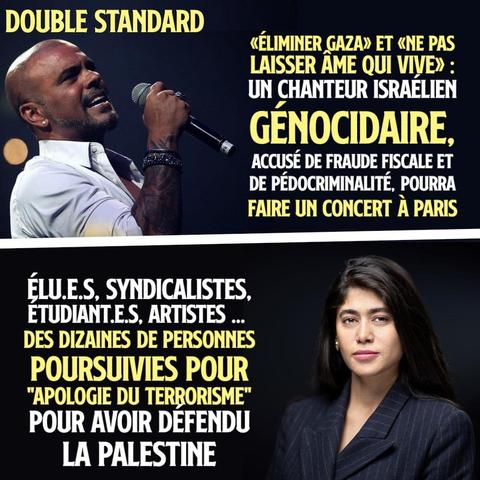 En haut : Eyal Golan, le chanteur génocidaire autorisé à donner un concert à Paris.
En bas : Rima Hassan, qui a subi 11h30 d'interrogatoire pour avoir défendu la Palestine sur la base du droit international.