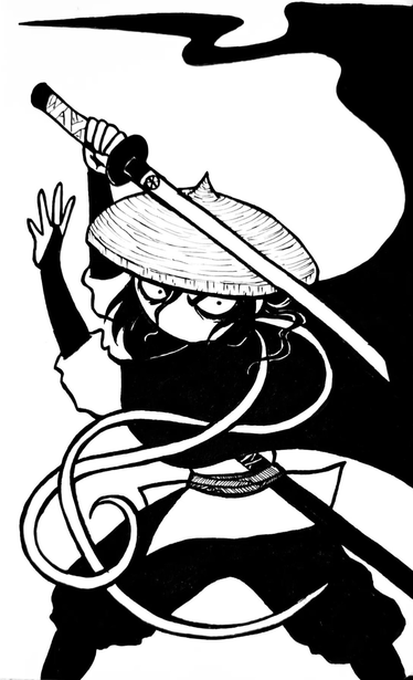 ilustración a tinta de Mizu de la serie de animación Samurai de ojos azules