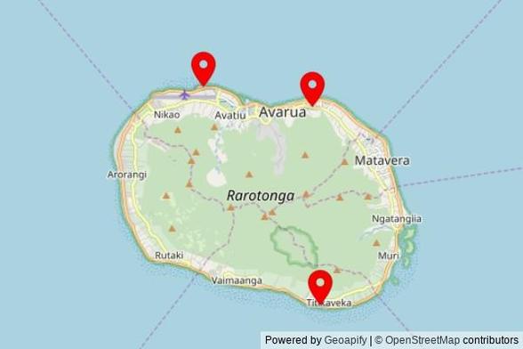 A map showing every place of worship we have visited so far in the Cook Islands including:
Apostolic Church in Avarua
Titikaveka in Takitumu
Celebration Church in Avarua