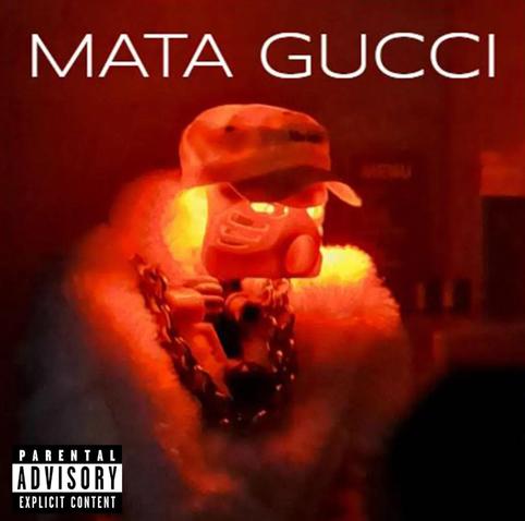 dripped out bionicle figure wearing a gold chain and a fur coat, shot in soft red lighting