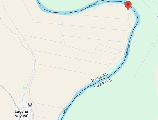 Eine Karte zeigt die Posittion der verletzten Person auf der griechischen Seite des Evros / Meriç nordöstlich der griechischen Ortschaft Lagyna.