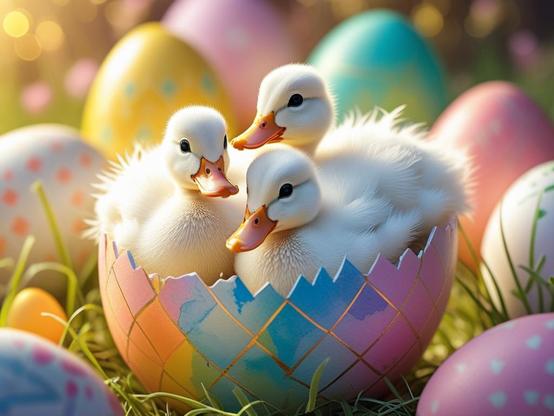 ①«Generated by LeonardoDiffusion»
Whimsical illustration. Medium shot. White ducklings emerging from a colorful Easter egg. Close-up. Watercolor style with soft brushstrokes. Gentle pastel hues. Delicate geometric patterns on the egg. Fluffy white feathers. Warm golden lighting. Best quality. 8k resolution. Detailed textures. Joyful atmosphere. Spring-inspired colors. Soft focus. Happy Easter vibes. Whimsical fantasy art. Filled with hope and new life.
#本日の成果物 #aiartcommunity