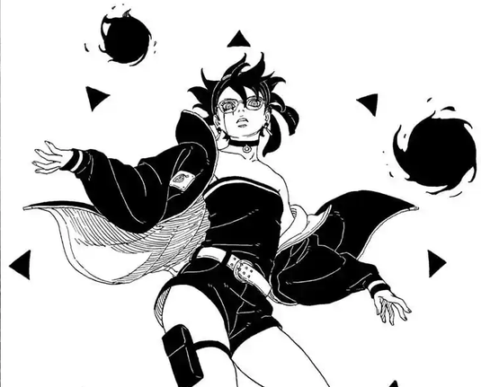 Sarada using Ohirume from the manga series Boruto: Two Blue Vortex Chapter 21.