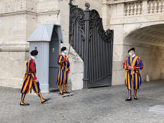 They are not clowns.

#Vatican is a sovereign state inside #Rome. These colorfully dressed people are security guards in duty of the state.