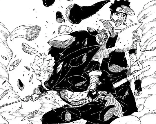 Boruto killing Matsuri to save Konohamaru from the manga series Boruto: Two Blue Vortex Chapter 21.