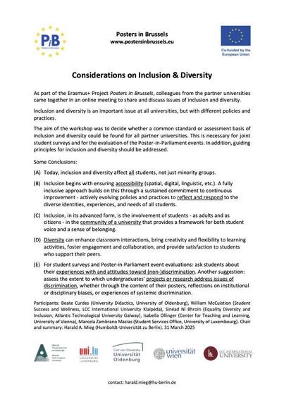 Diversity and Inclusion. EDI (equality/equity, diversity, inclusion) is not currently a high political priority in the US. At the end of March, we held a workshop with experts from each of the five universities involved in our project. The question was: What does inclusion (and, by extension, diversity) mean at universities? It is clear that inclusion is more than accessibility and should include all students. Here is the summary.

The Cambridge Handbook on Undergraduate Research (https://doi.org/10.1017/9781108869508): We know that undergraduate research in general promotes diversity and inclusion (p. 9). The chapter on UR in political science (by Carol Strong, https://doi.org/10.1017/9781108869508.042) affirms that course-based UR can provide the diversity needed for political science.

All the best
Harald
