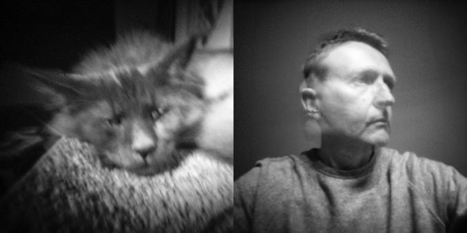 Autoportrait l'auteur et son chat Ray sous forme de dytique