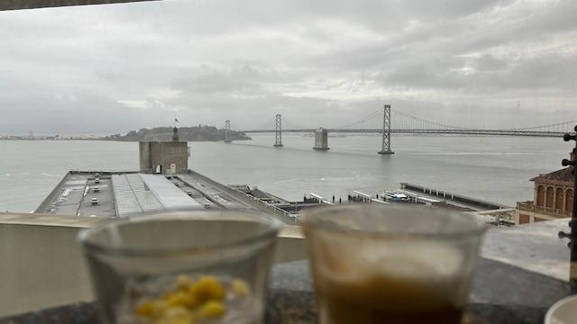 View of San Francisco Bay from rooftop revolving club 