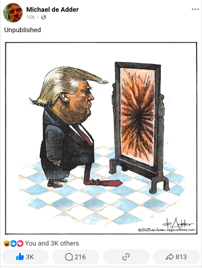 an asshole (donald trump) looking in a mirror, admiring his assholeness