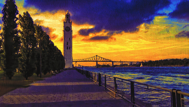 Montreal Clock Tower and Jacques Cartier Bridge at Sunset painting