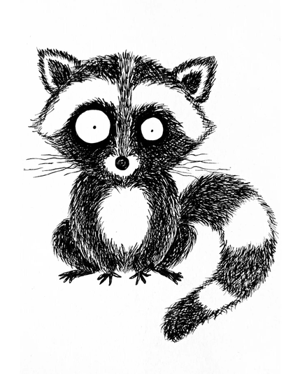 ilustración en tinta de un mapache