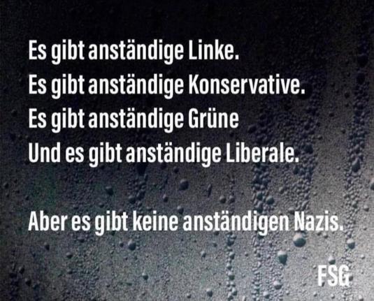 Es gibt anständige Linke. Es gibt anständige Konservative. Es gibt anständige Grüne. Und es gibt anständige Liberale. Aber es gibt keine anständigen Nazis.