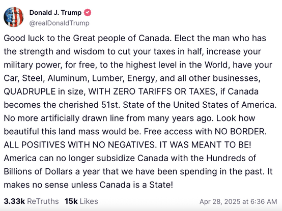 Rambling Trump post screenshot from election day again talking his 51st state nonsense