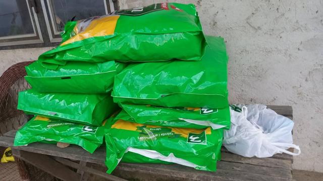 Many bags of dog food