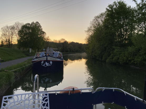 Canal with boat on the evening