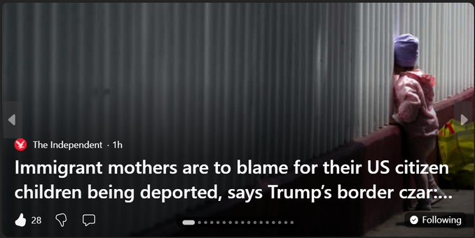 The Independent

Immigrant mothers are to blame for their US citizen children being deported, says Trump’s border czar: ‘Parenting 101’

Story by Ariana Baio