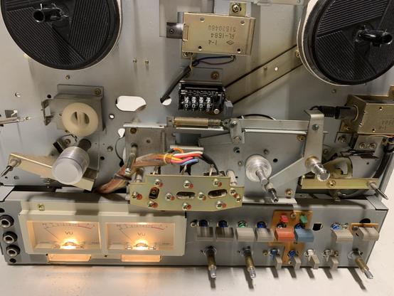 Tascam 22-2 with the front panel removed