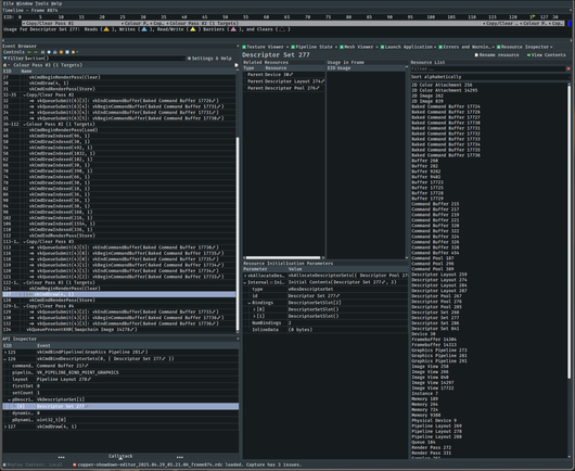 screenshot of renderdoc showing vulkan rendering of copper showdown