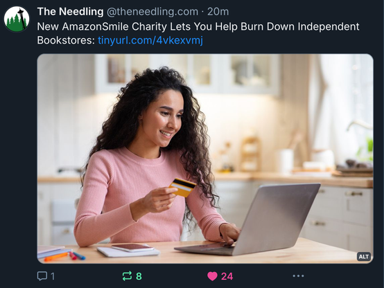 screen capture of The Needling article about Amazon's new charity 