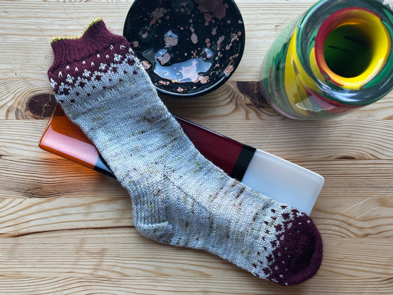 Hand knitted sock with colour work