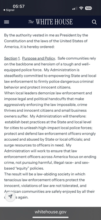 The Trump admin issued an executive order yesterday titled: STRENGTHENING AND UNLEASHING AMERICA’S LAW ENFORCEMENT TO PURSUE CRIMINALS AND PROTECT INNOCENT CITIZEN. It has six sections and outlines the tasks being taken to transform our country into a police state. 