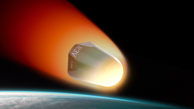 Illustration: Radian's R3V spacecraft going through a fiery re-entry