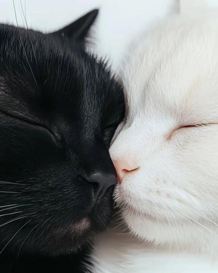 ALT

Caras enfrentadas de un gato negro y uno blanco.