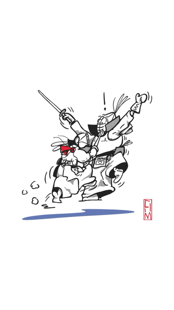 Dessin de deux kendokas en combat
