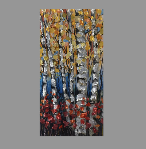 🍂 New Art Alert! 🎨 Golden Whispers—a textured Aspen/Birch forest painting in oil + acrylic.
https://www.singulart.com/en/artworks/lena-owens-golden-whispers-textured-aspen-birch-forest-painting-mixed-media-impasto-2306517  
#olenaartgallery Thick impasto (1.5cm!) makes sunlight glow off the canvas. Shop: #FineArt #ArtistsOnTwitter  #ImpastoArt #AspenForest #MixedMediaPainting #TexturedArt #ArtForSale #ContemporaryImpressionism #NatureLover #OriginalArt #ArtfinderArtist #SingulartCreator  #SingulartArtist Now live in my Singulart gallery! Shop Now @Singular @Singular 
"Close-up of a textured mixed-media forest painting titled 'Golden Whispers,' featuring aspen and birch trees in autumn. Thick palette knife strokes create 3D impasto texture (1.5cm deep) on white tree trunks, with gold and red foliage against a blue sky. Oil and acrylic on canvas, 12x24 inches.
