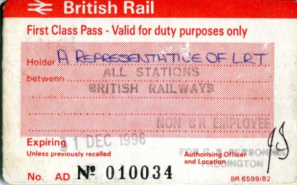 British Rail First Class Bearer pass