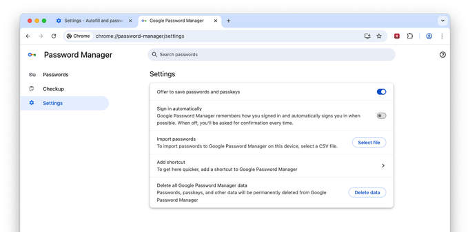 Chrome 135 Pasword Manager