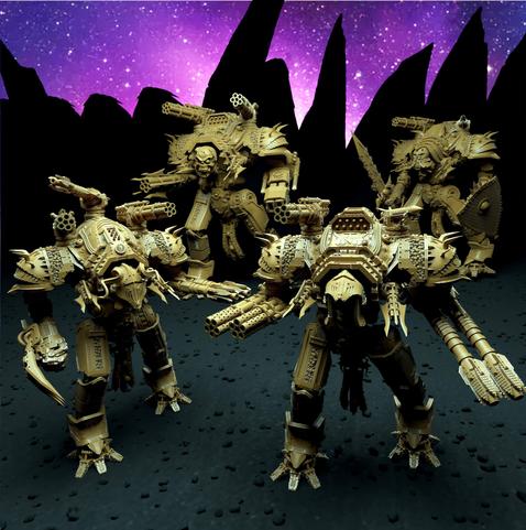 Grimdark chaos knight proxy models from Mystic Pigeon Gaming