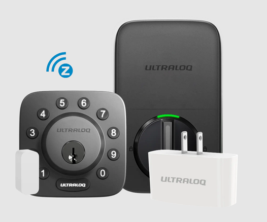 XThings U-Bolt Lock with Z-wave symbol and wireless bridge.