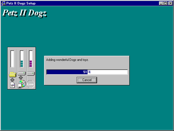 the 1997 game Dogz II being installed on Windows 95