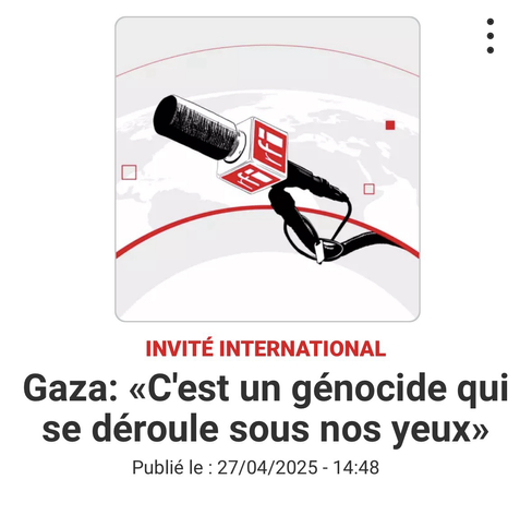 À Gaza, «C'est un génocide qui se déroule sous nos yeux» : https://www.rfi.fr/fr/podcasts/invit%C3%A9-international/20250427-gaza-c-est-un-g%C3%A9nocide-qui-se-d%C3%A9roule-sous-nos-yeux RFI 27 avril 2025 - Entretien avec Olivier de Schutter, professeur de droit à l’Université catholique de Louvain et à Sciences Po Paris et rapporteur spécial de l’ONU sur les droits de l’homme et l’extrême pauvreté.    #oPt #Gaza #StopGenocide #StopStarvation #génocide #StopGazaGenocide #StopGazaStarvation #ViaCampesinaPalestine 