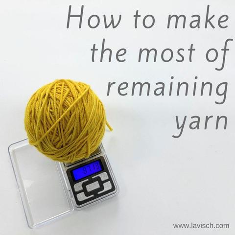 Angled view of a yellow ball of yarn on a small scale on a white background. The scale is showing that there is 87.13 g yarn left.