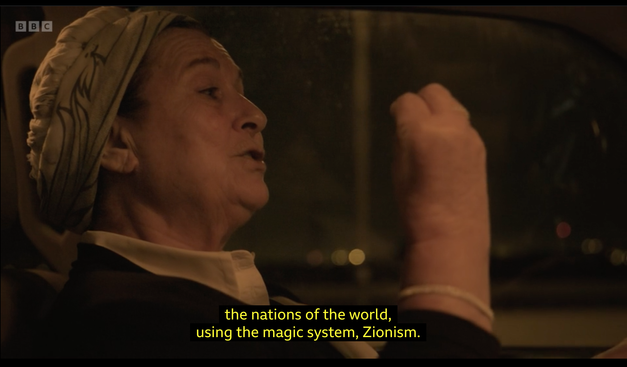 Screengrab of Daniella Weiss in a car, saying how to convince 'the nations of the world, using the magic system: zionism". 