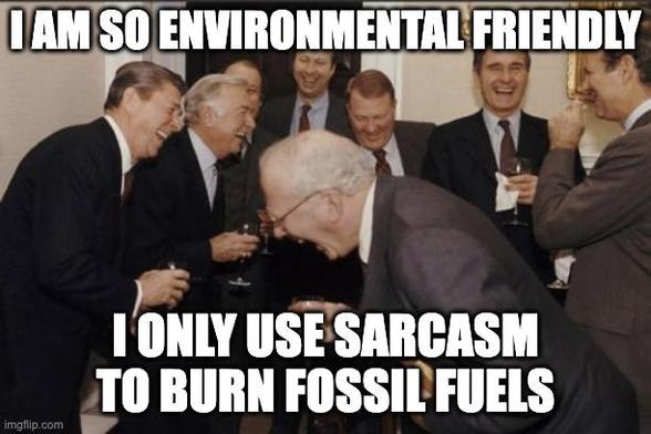 Old white men laughing about a climate change joke.