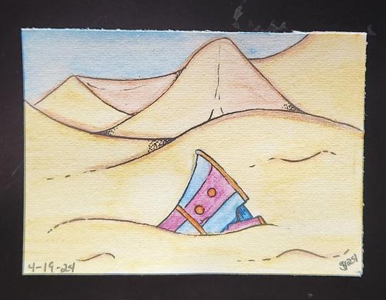 An ancient vase lost in the desert sands